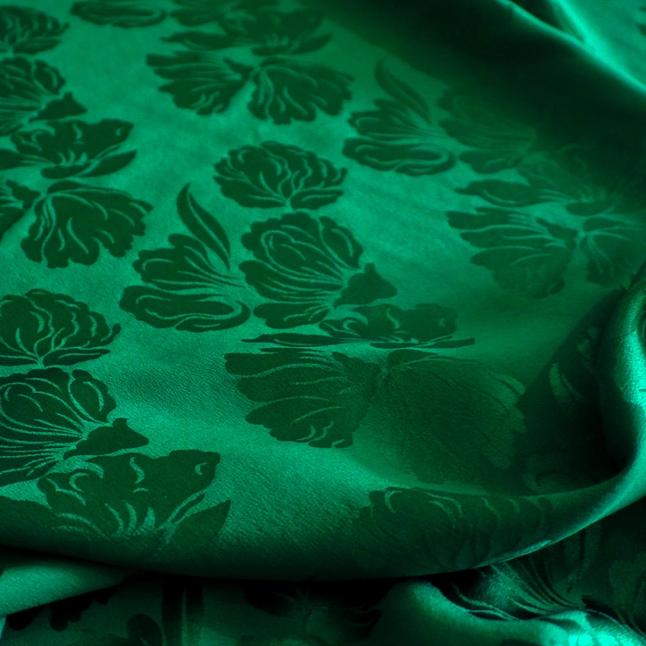 Vải lụa tơ tằm Jacquard 20M/M màu xanh cổ vịt đậm